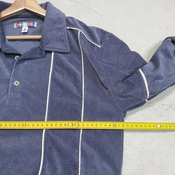 Urban Outfitters Blue Corduroy Long Sleeve Polo Shirt Retro Vertical Stripe Sz M - Picture 8 of 10